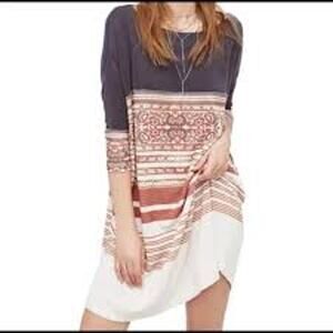 Free People Dress Women Small Cream Floral Steppin Out Tunic Oversize Beach Boho